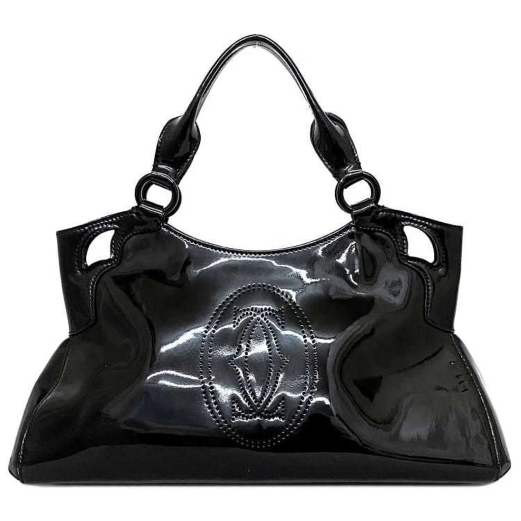(Good) Cartier patent L1000833 mast Pre-Owned ladies tote bag black Marcello leather handbag SM enamel