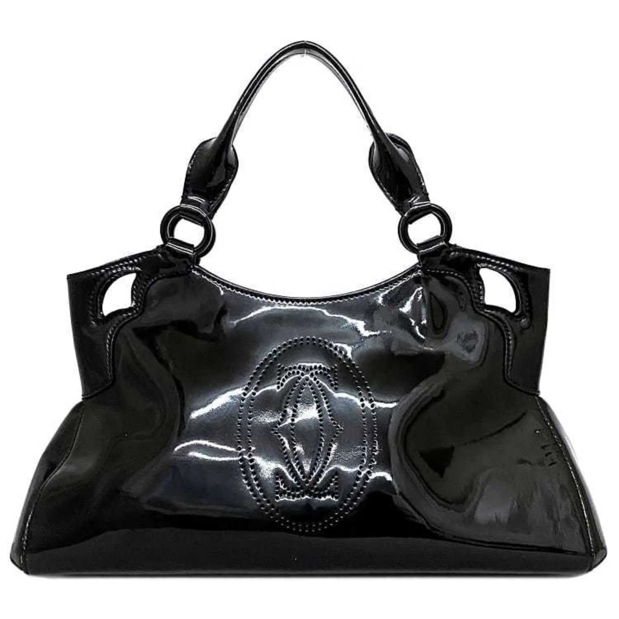 (Good) Cartier patent L1000833 mast Pre-Owned ladies tote bag black Marcello leather handbag SM enamel