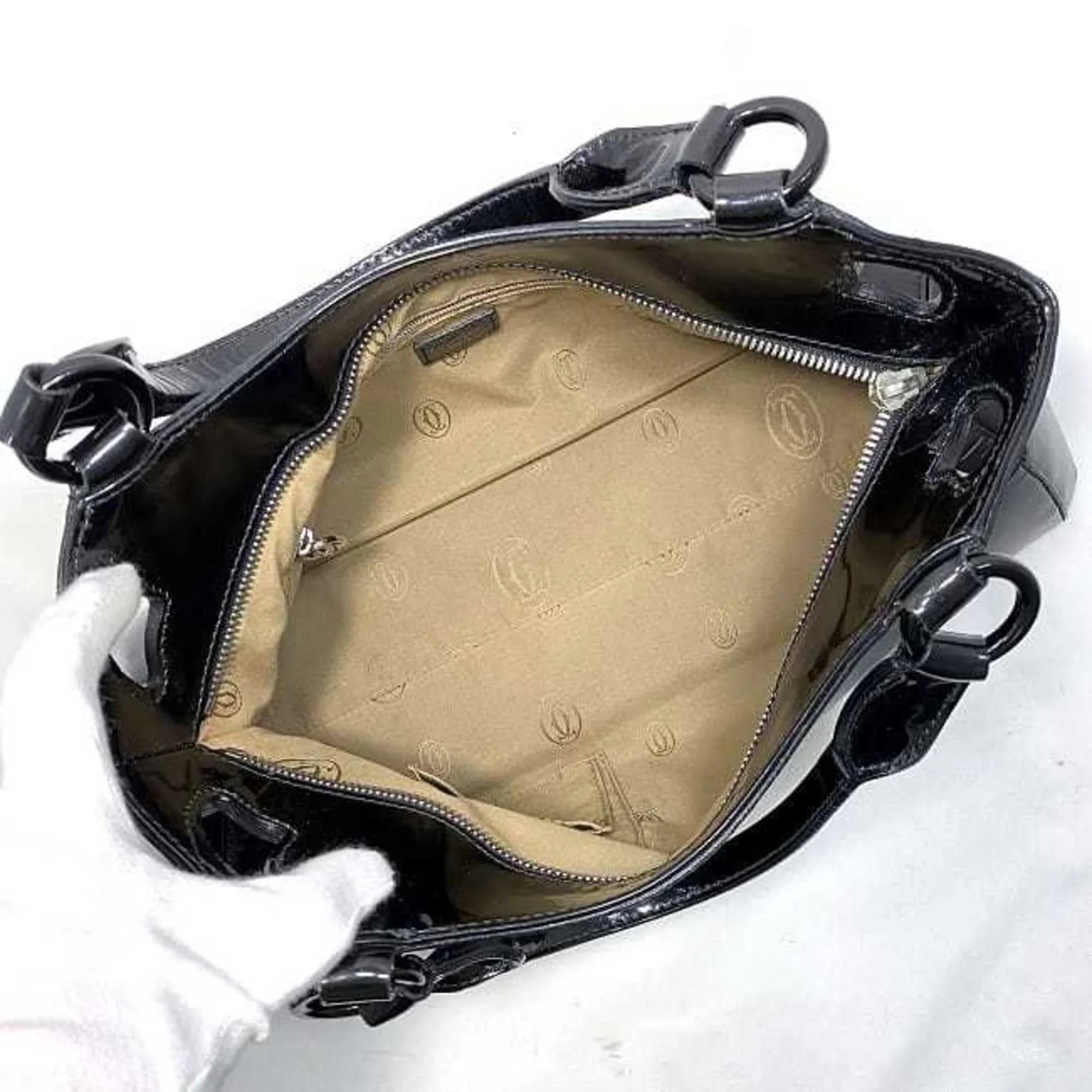 (Good) Cartier patent L1000833 mast Pre-Owned ladies tote bag black Marcello leather handbag SM enamel