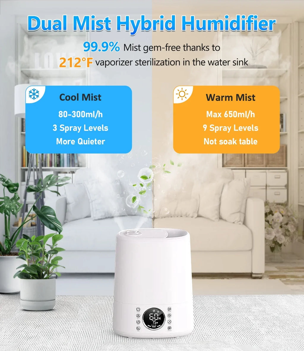 861 Room Humidifiers Maxfavor with for Remote Customized Vaporizer Bedroom Humidifiers for and ft. and 6L sq Cool Humidity Mist Warm