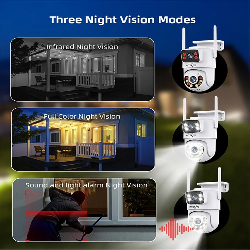 Two INTELIVE Human 4K with Floodlight, Rechargeable Deduction Camera, with Outdoor Security Powered Surveillance Color Night Home Full Way Camera Wireless Vision Voice Camera