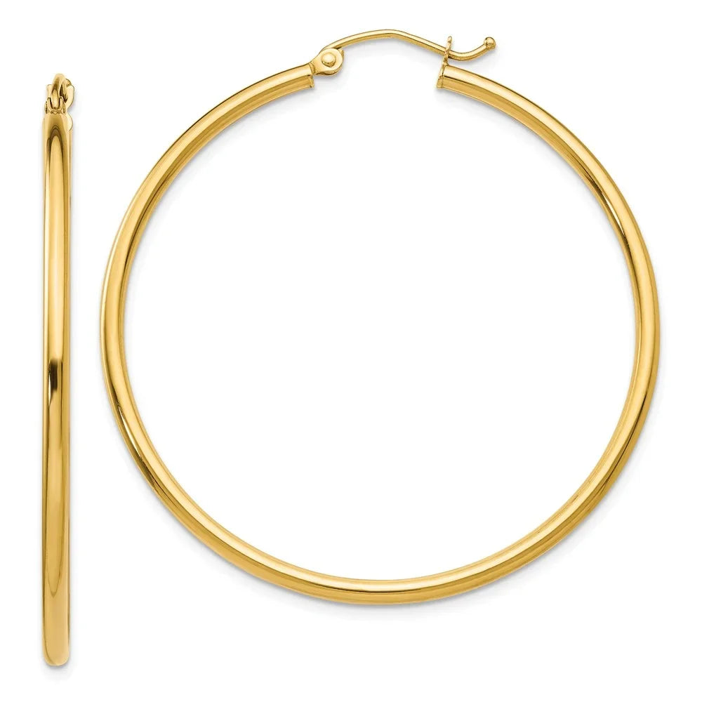 Adults Teens; for Yellow Real Hoop Women Gold Polished and 14kt Earrings; Men Lightweight 2mm Tube for and