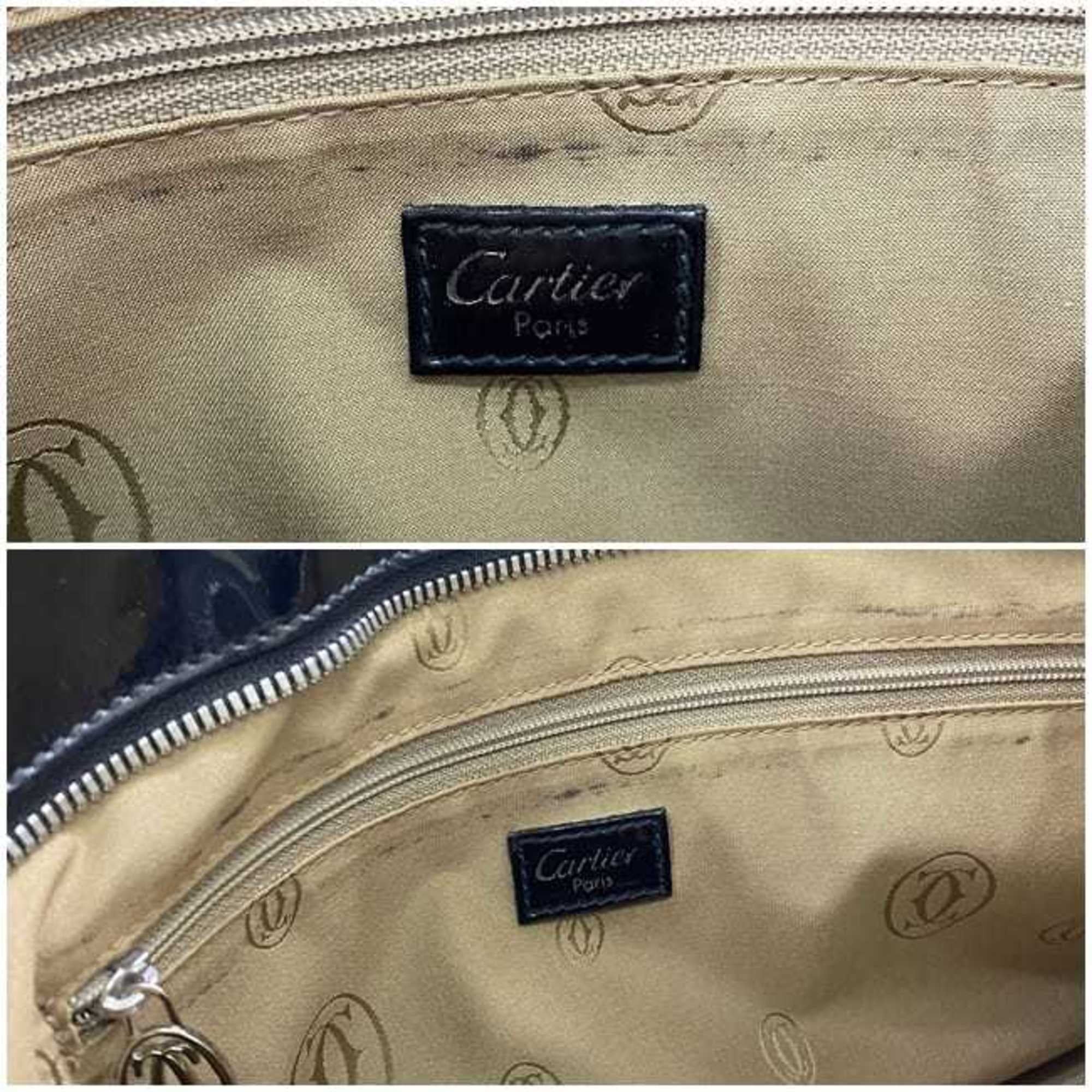 (Good) Cartier patent L1000833 mast Pre-Owned ladies tote bag black Marcello leather handbag SM enamel