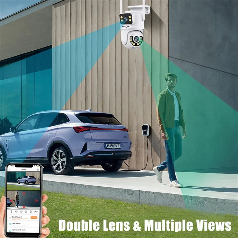 Two INTELIVE Human 4K with Floodlight, Rechargeable Deduction Camera, with Outdoor Security Powered Surveillance Color Night Home Full Way Camera Wireless Vision Voice Camera