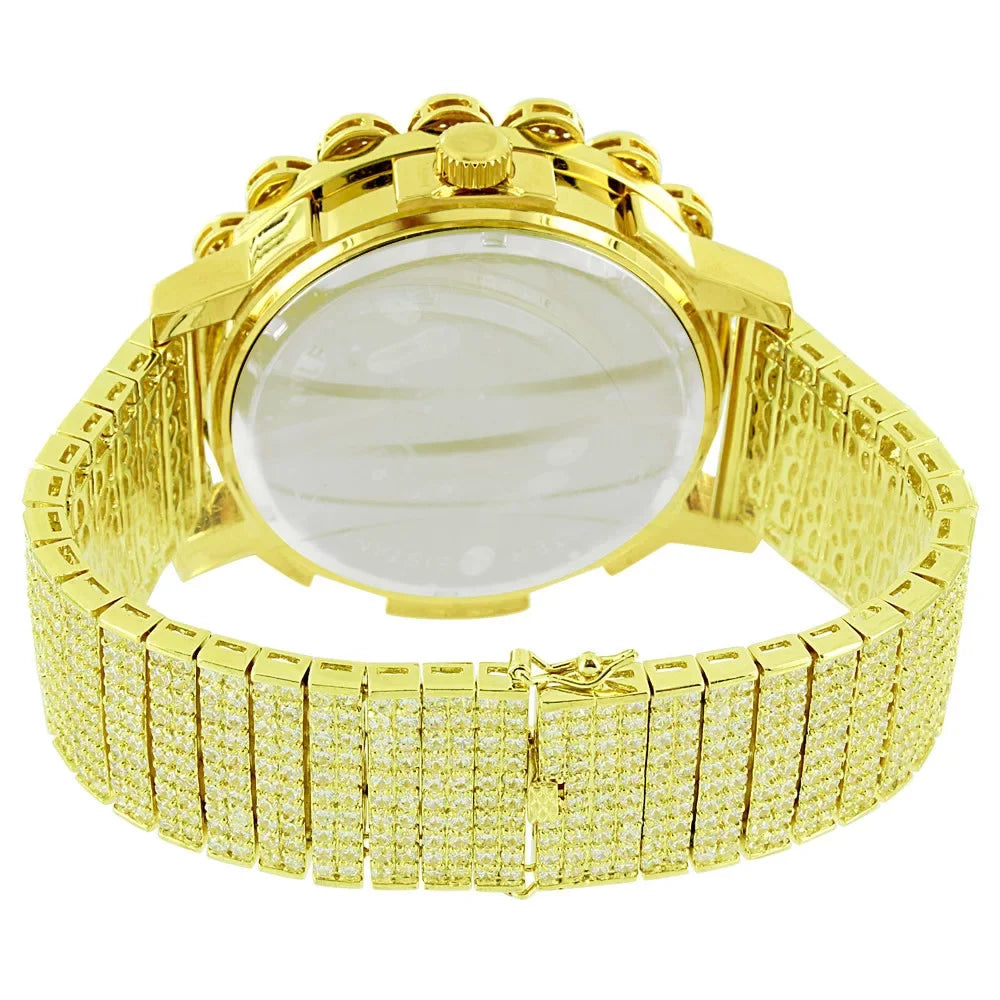 Bezel Stainless Steel Jojino Rodeo Back Canary Iced Tone Flower Jo Out Dial Watch Diamond Genuine Custom Gold Pave Solid