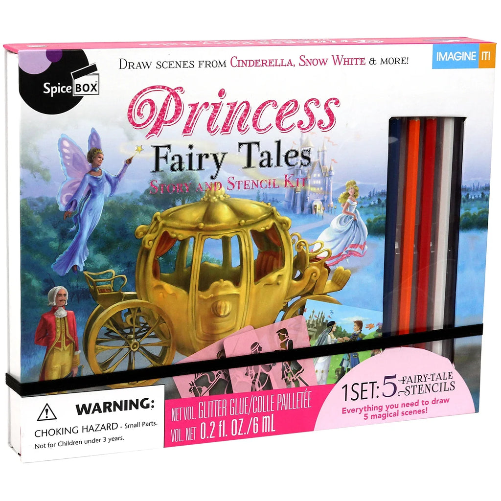 It Drawing And Children's Art Scenes 5 Stencil Fairytale Princess Activity Spicebox Kits Art To Imagine Stories, Kids Kit For Stencil Recreate,
