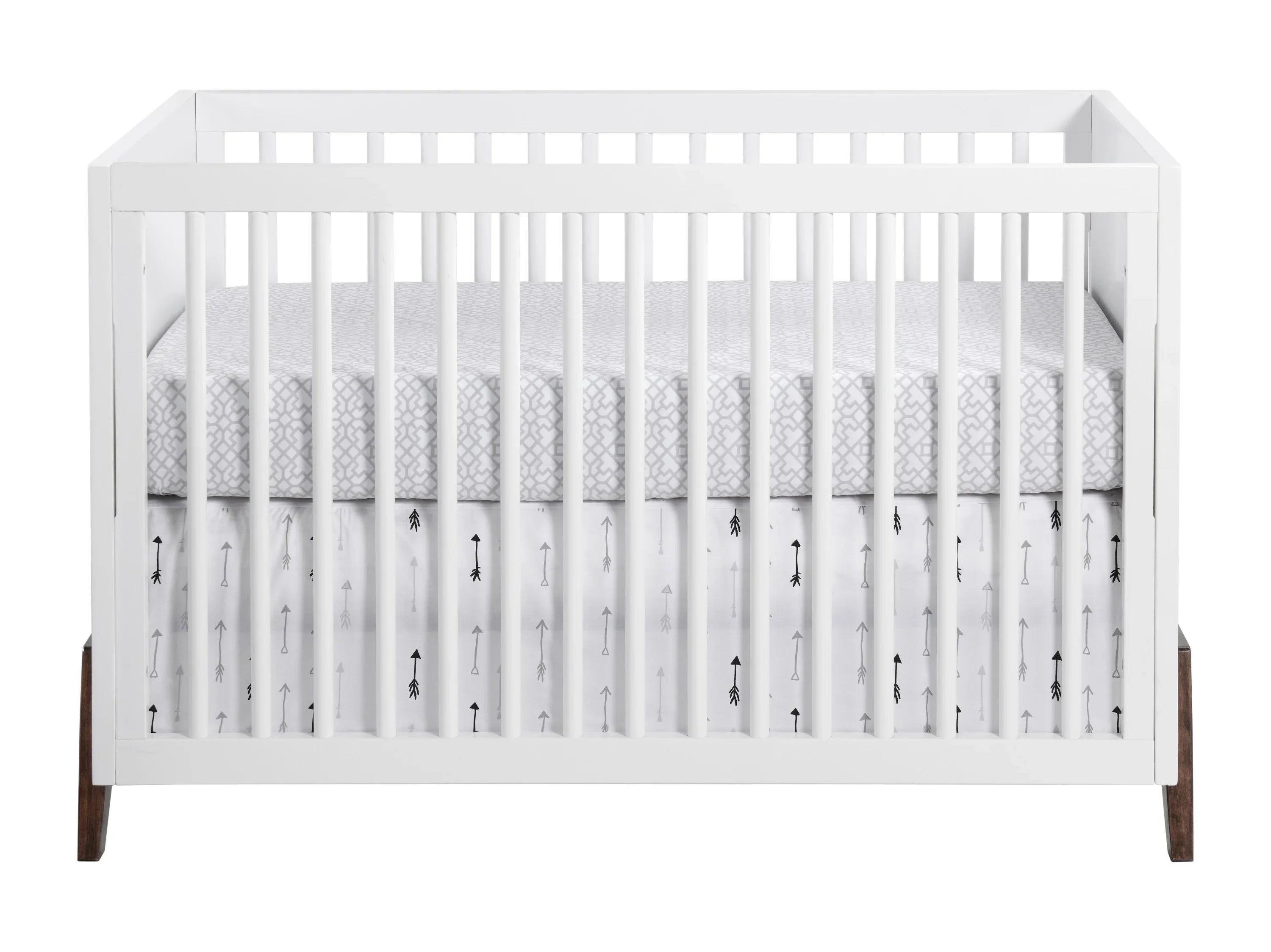 Baby Convertible Walnut, Crib, Mari 3-in-1 Crib Wooden & White Modern Island Oxford