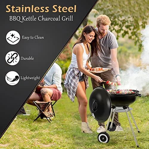 Outdoor Stainless Grilling Steel Cooking & Burgers, Backyard Kettle (18" & Portable Standing Black) Tailgating Grill Backyard Steaks, Grill for Charcoal BBQ Pitmaster
