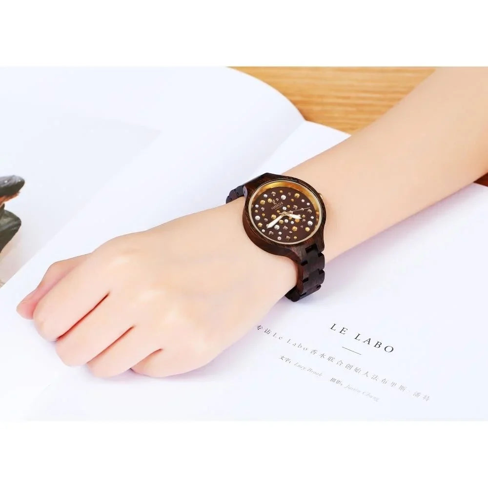 1ATM Bezel, Resistant Ronda Womens Brown Casual, Crystals, Movement, Swiss Water MTJW13040 Watch Salwood Gold Business with