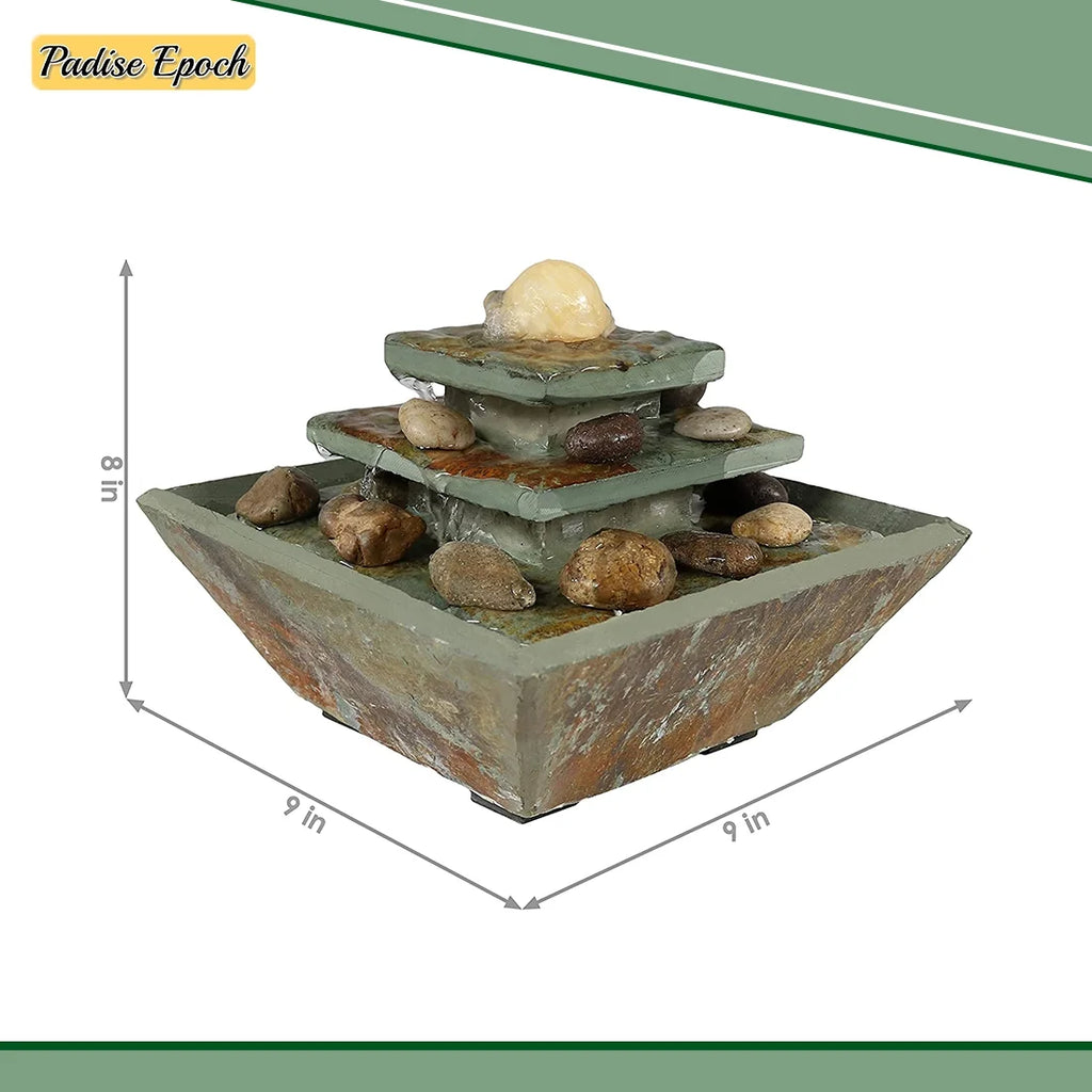 Tie with 8 - Home Ball Polished and Corded for Fountain Inch LED Stone Tabletop Bedroom Decor Accent Ascending Office, Living Light Electric Water - or Room - Slate
