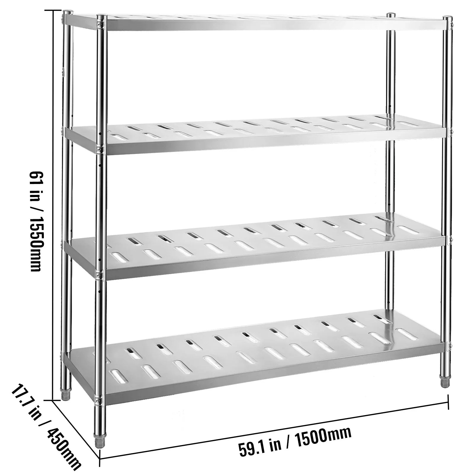 Heavy Stainless 59.1x17.7x61in Garage Duty Shelf Shelving BENTISM 4-Tier Steel