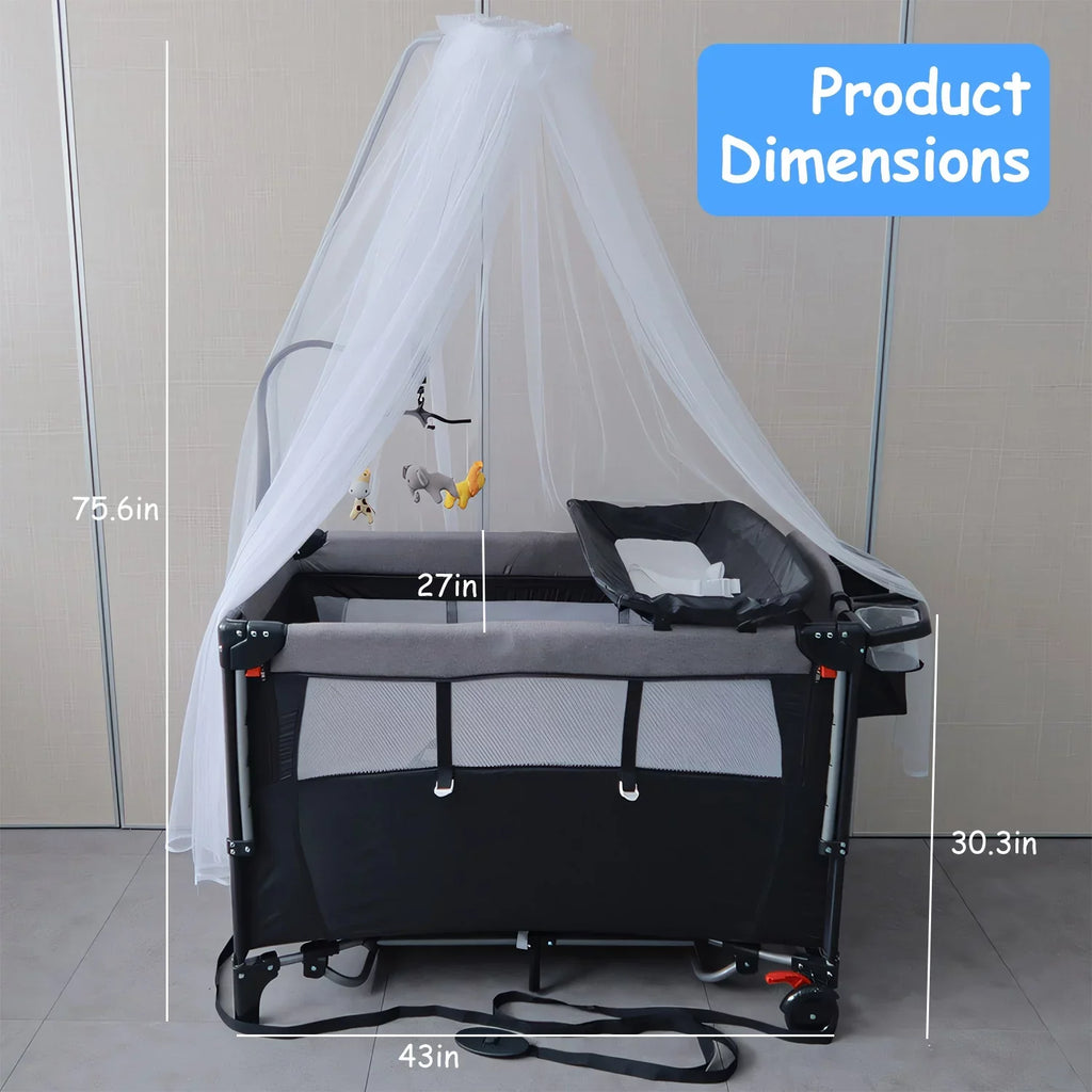 Changing Portable In Play Babe Music iMounTEK Center Trayand Box, Foldable Toys Babe Canopy, Nursery Storage Crib 1 Include Wheels, Yard, 6