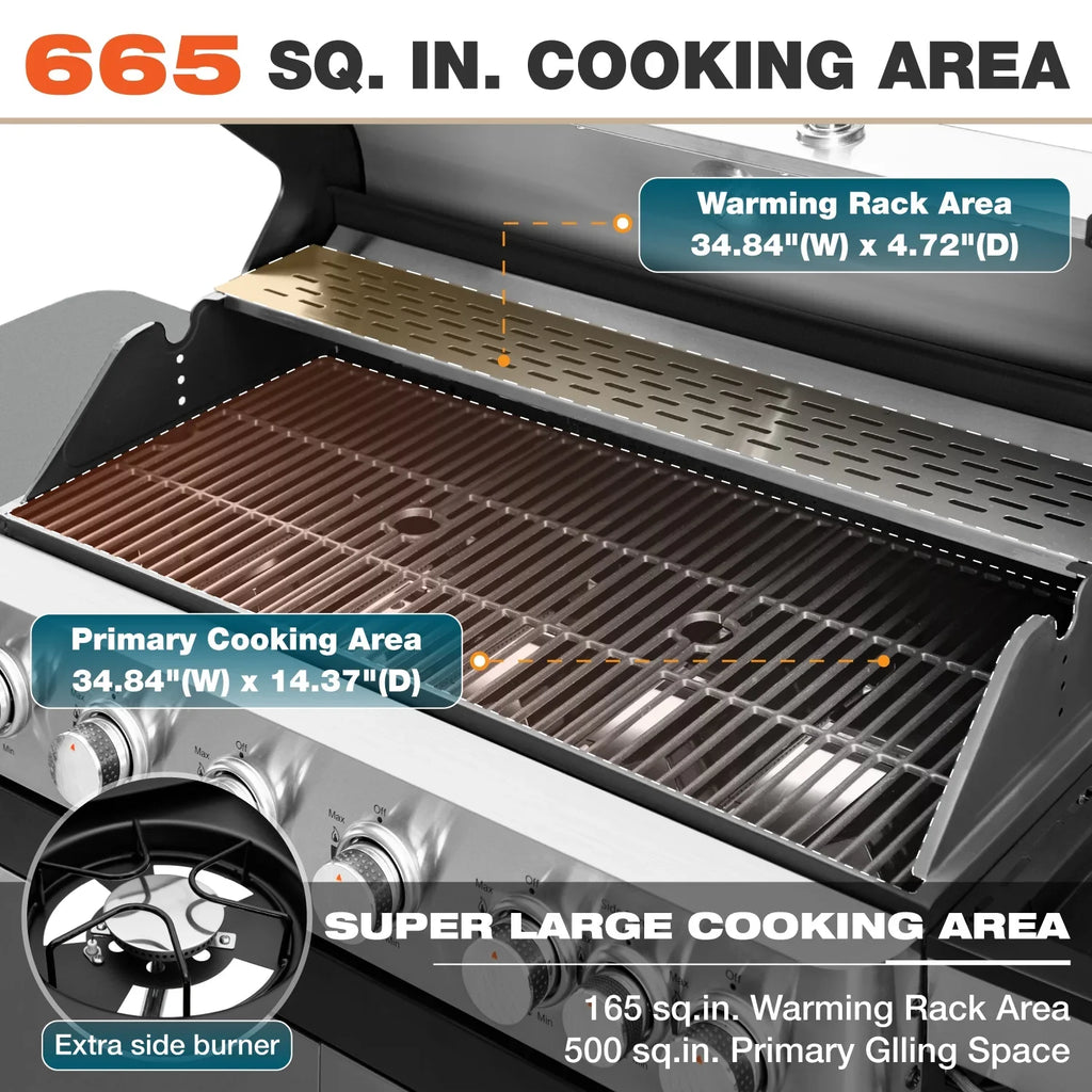 Side Steel with Stainless Living 6 Propane Burner Grill BBQ Gas Summit Grill Burner