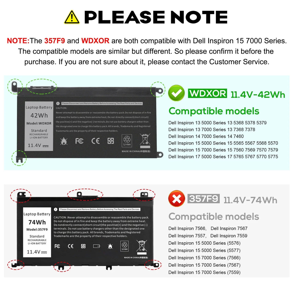 5565 P69G 7573 42WH Dell CYMGM P75F P66F Series Battery WDX0R Inspiron for