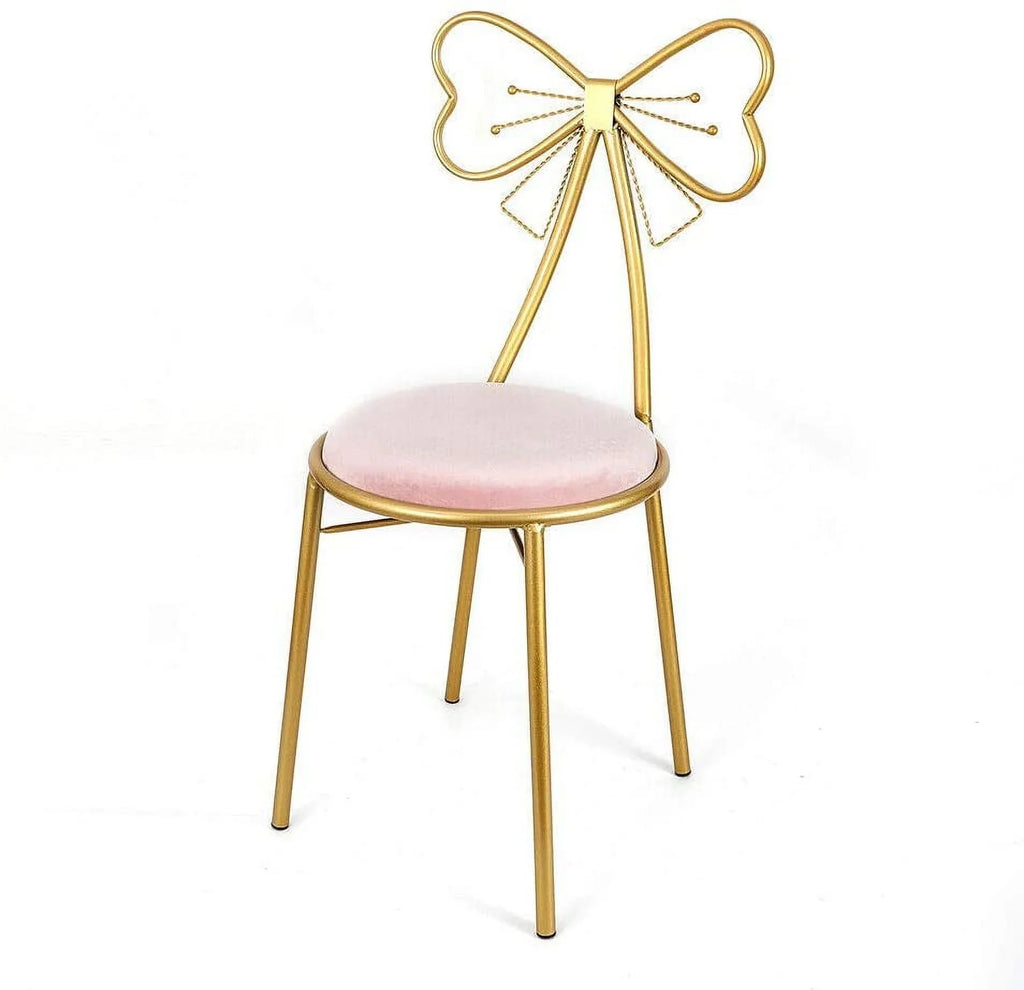 Girls Golden Backrest with Princess Creative Chair Makeup Cushioned Stool Room Back Vanity Dining Pink Bedroom, Chairs Modern Ladies Seat MONIPA Chair Butterfly for Leisure Chair Vanity Stool Art