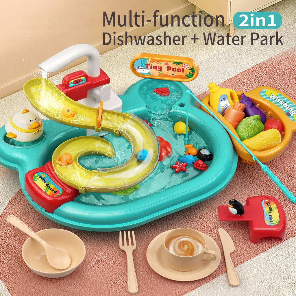 With Slide Pretend A Water Slide Furnishing Kitchen Toddler Sink Role Toy 180rotatable With Water Water 22pcs Pretend Play Kitchen Water articles,Kitchen Kitchen Nebublu 2-in-1 Owsoo Dishwasher A