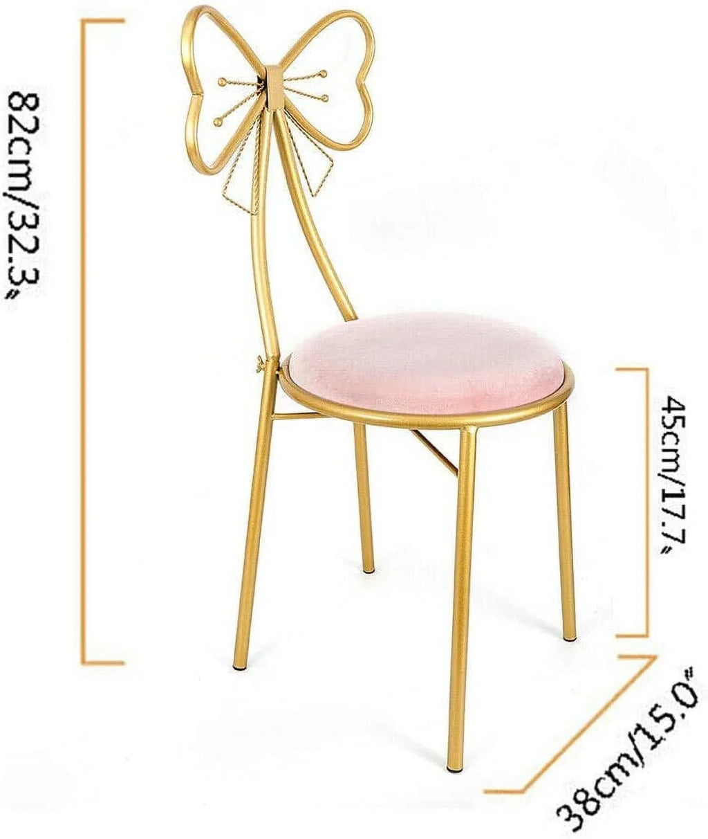 Girls Golden Backrest with Princess Creative Chair Makeup Cushioned Stool Room Back Vanity Dining Pink Bedroom, Chairs Modern Ladies Seat MONIPA Chair Butterfly for Leisure Chair Vanity Stool Art