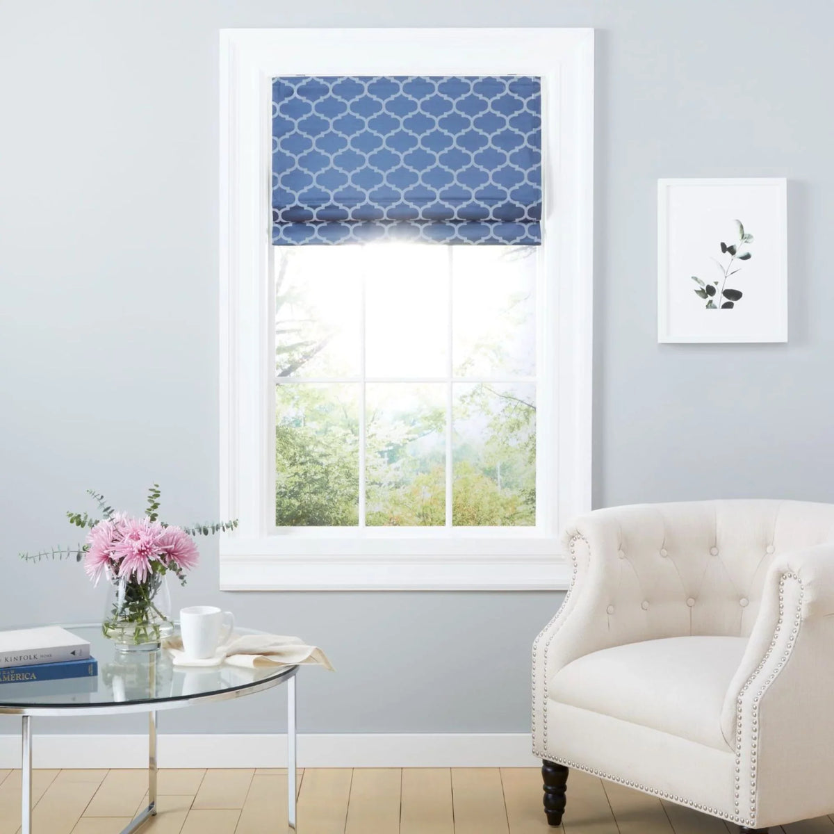 31"x64", Trellis Exclusive Roman Total Indigo Montague Home Blackout Shade,