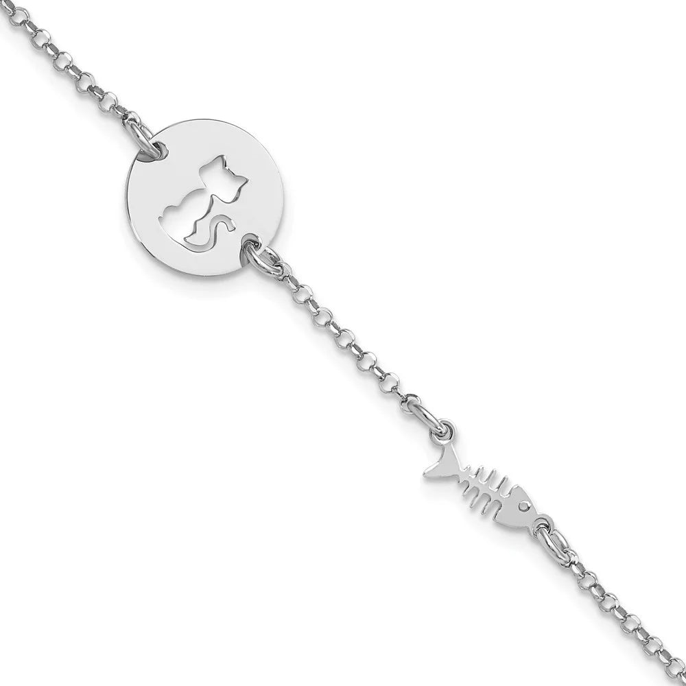 Kitty Silver and Fine Plated Women Sterling for Auriga Jewelry 925 Bracelet Fish Rhodium 7inch