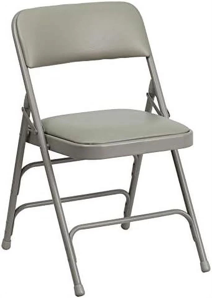 4 Gray & Hinged Chair Triple Folding Double Metal Braced HERCULES Pack Vinyl Curved Series