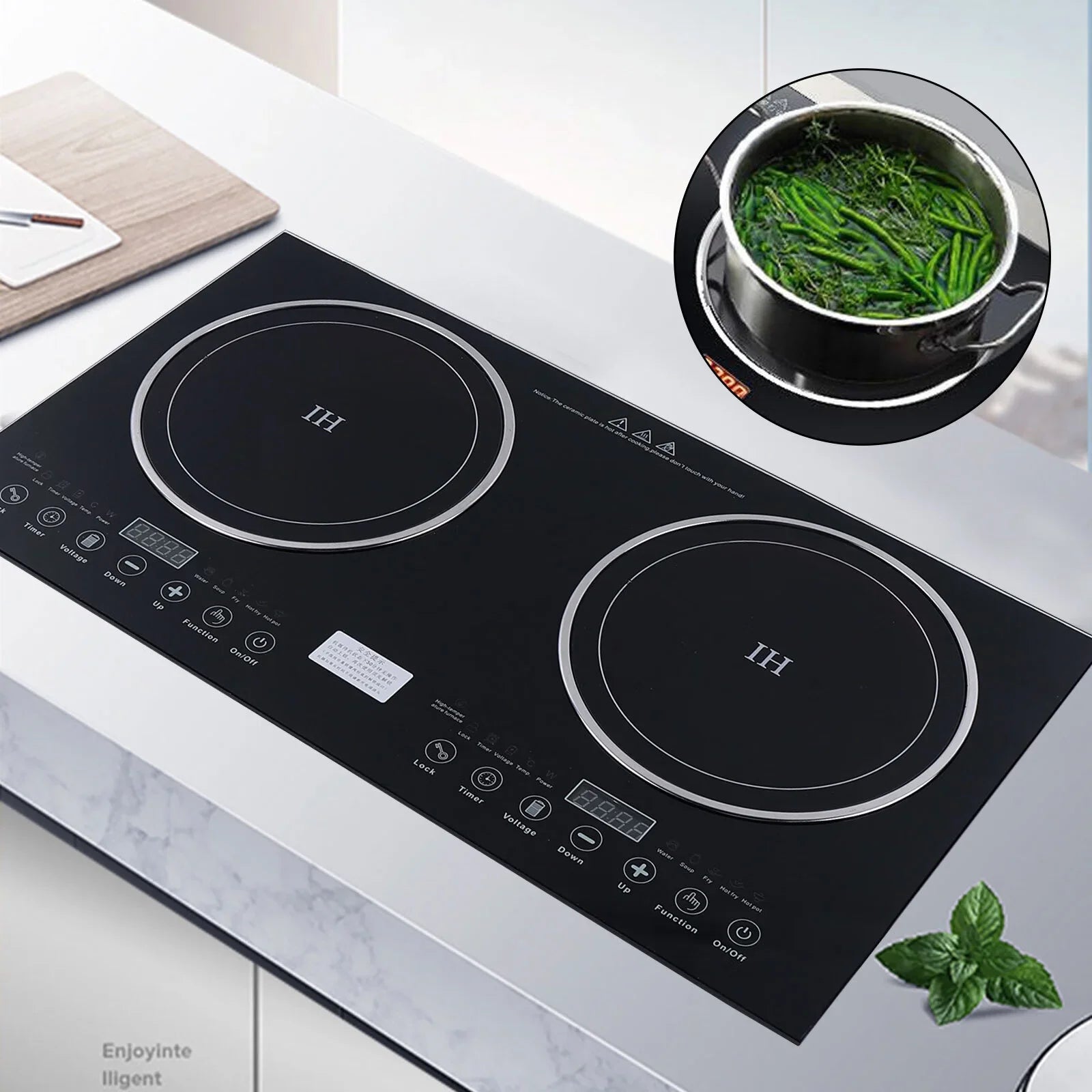 Ceramic Burner Cooker+1400W Countertop Touch ANQIDI Portable 1200W Cooker Sensor Stove Dual Cooktop Digital