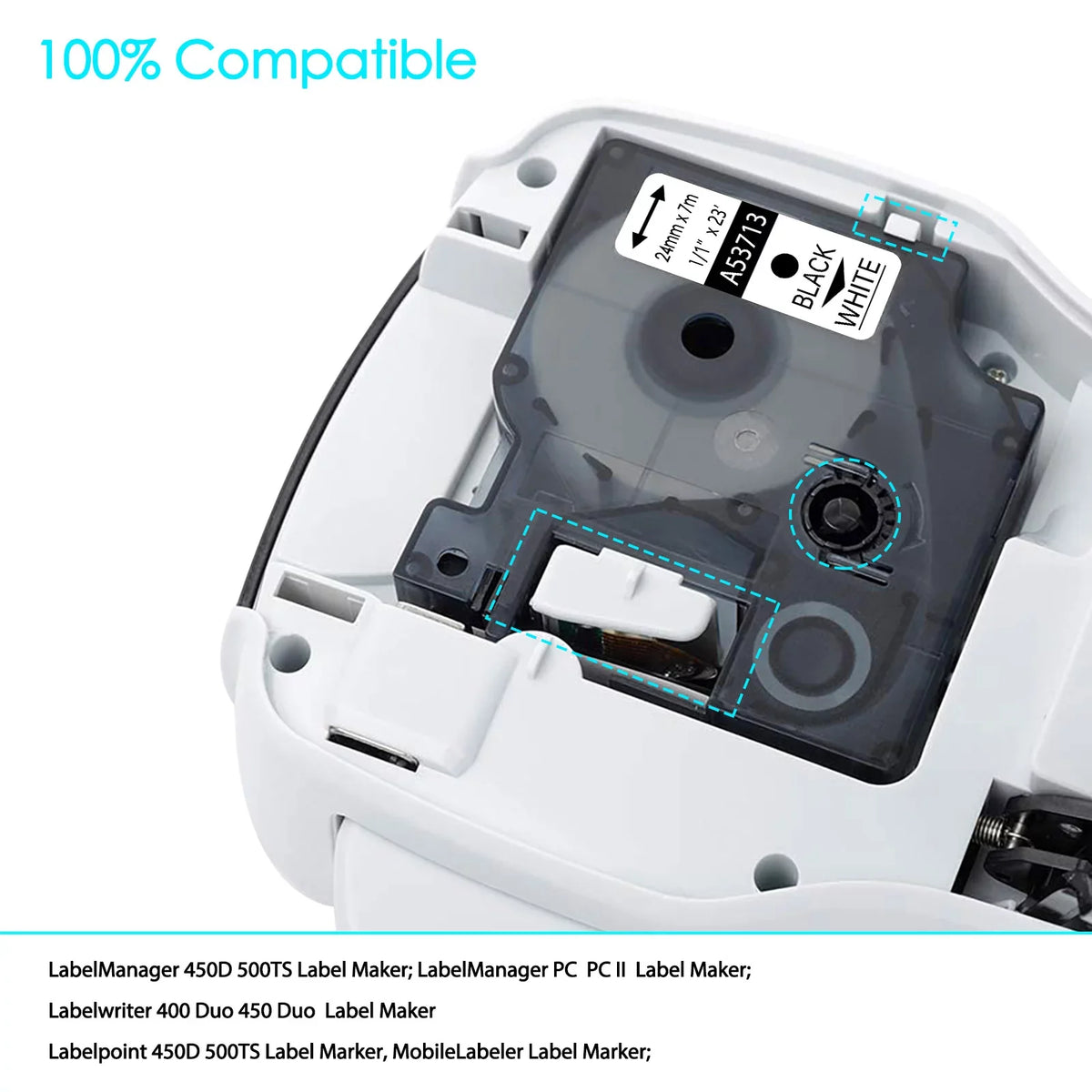 on GREENCYCLE Tape 53713 Label Label 7m for DYMO LabelManager 24mm Maker for Black 450D White 450 D1 Compatible 10PK S0720930