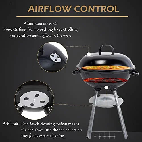 Outdoor Stainless Grilling Steel Cooking & Burgers, Backyard Kettle (18" & Portable Standing Black) Tailgating Grill Backyard Steaks, Grill for Charcoal BBQ Pitmaster